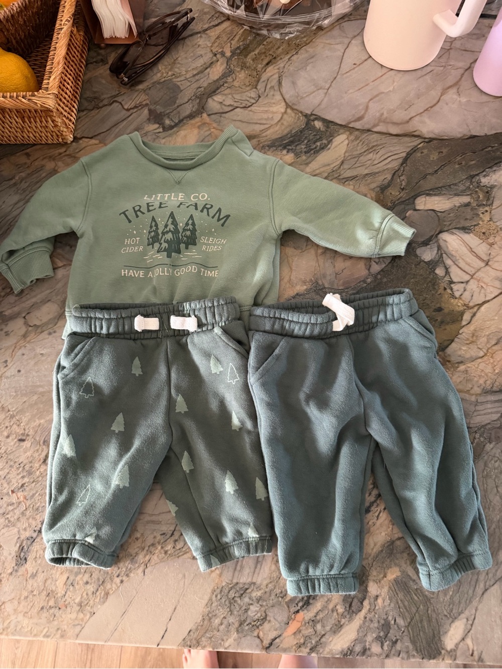 Little Co. Kids Green Tree Farm Sweatshirt & Jogger Set